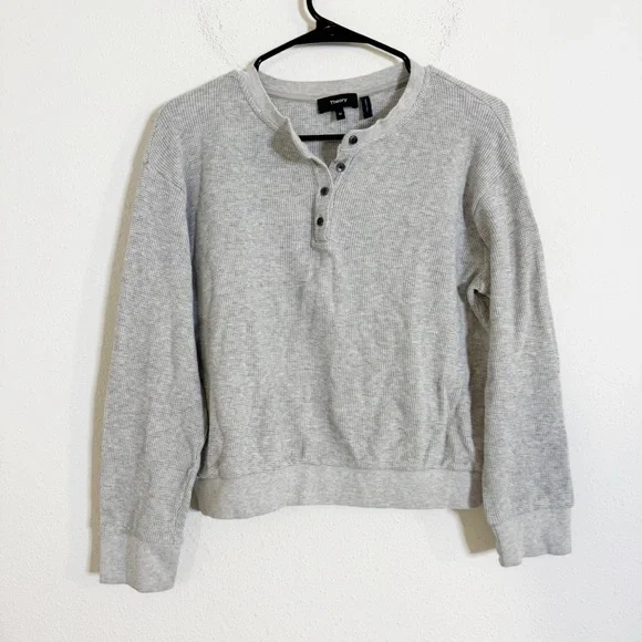 Theory Gray weekend waffle knit Henley lounge long sleeve shirt - Picture 2 of 5